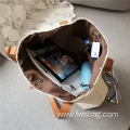 New retro casual foldable corduroy straw tote bag weaving shoulder bag handwoven purse for daily use